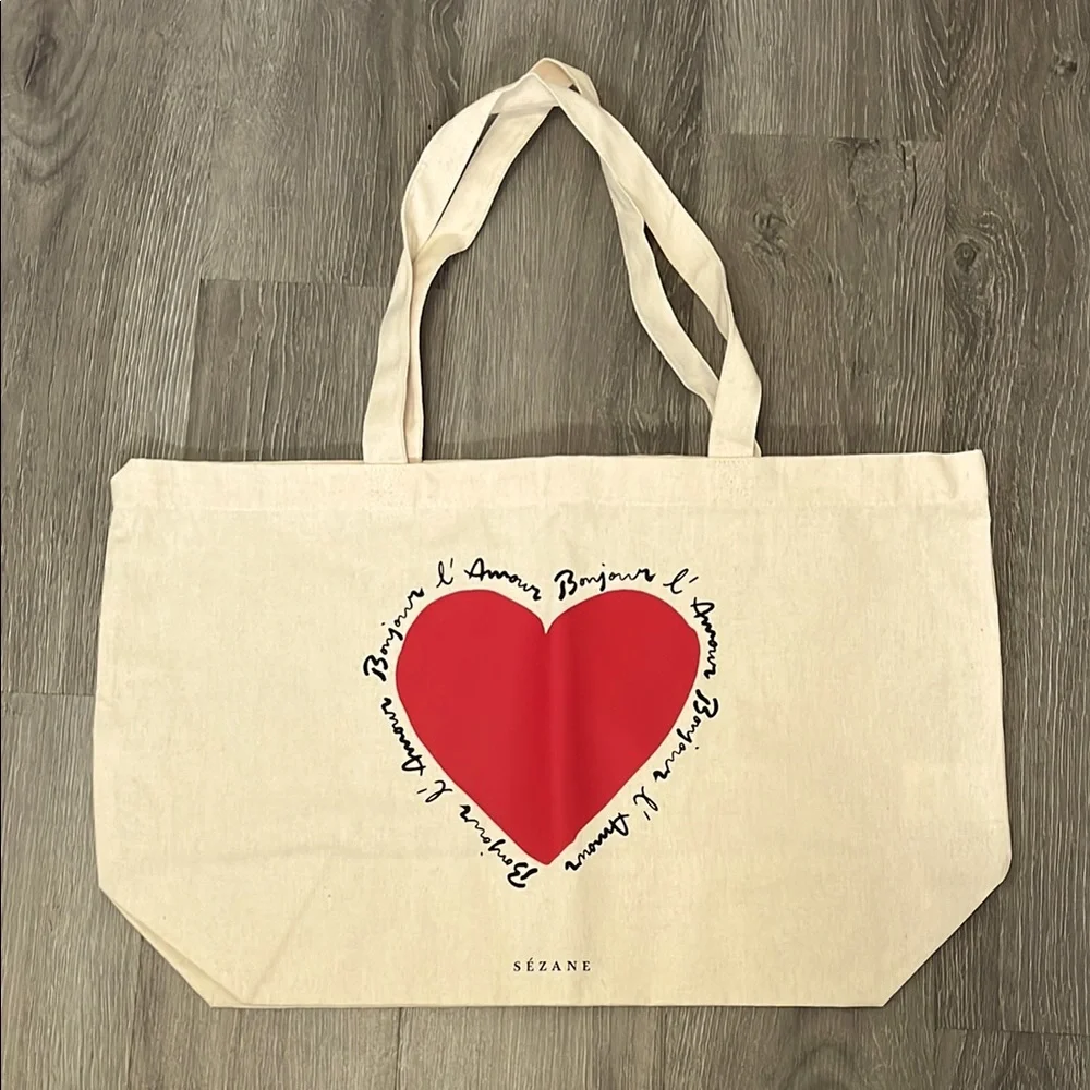 Sézane Canvas Tote Bag “Bonjour l’Amour”